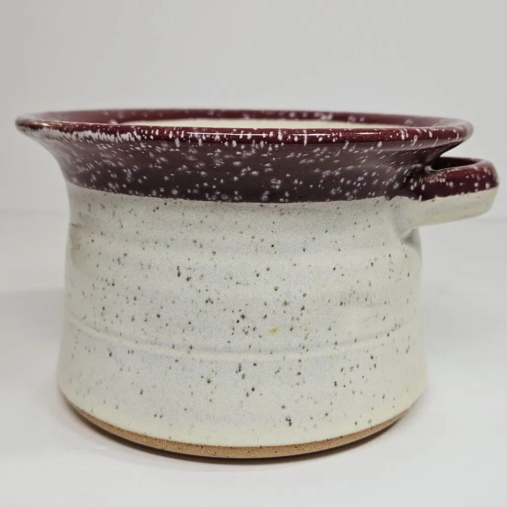 Vtg Stone Handcrafted Pottery Native Soup Bowl Cup Mug Cranberry White Speckled